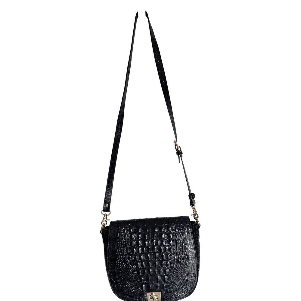 Brahmin Sonny Crossbody Bag and Ady Wallet Set Black Croc Embossed Leather